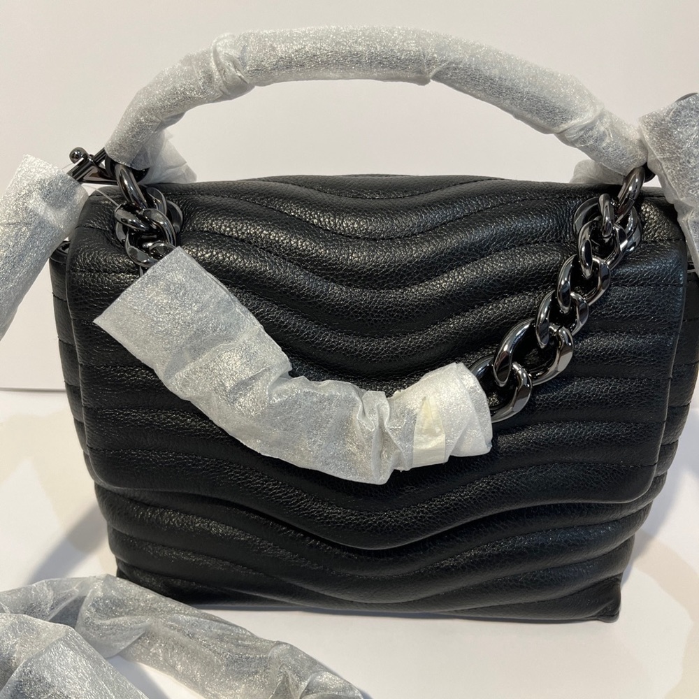 REBECCA MINKOFF MAB Black Quilted Leather Top Handle Satchel